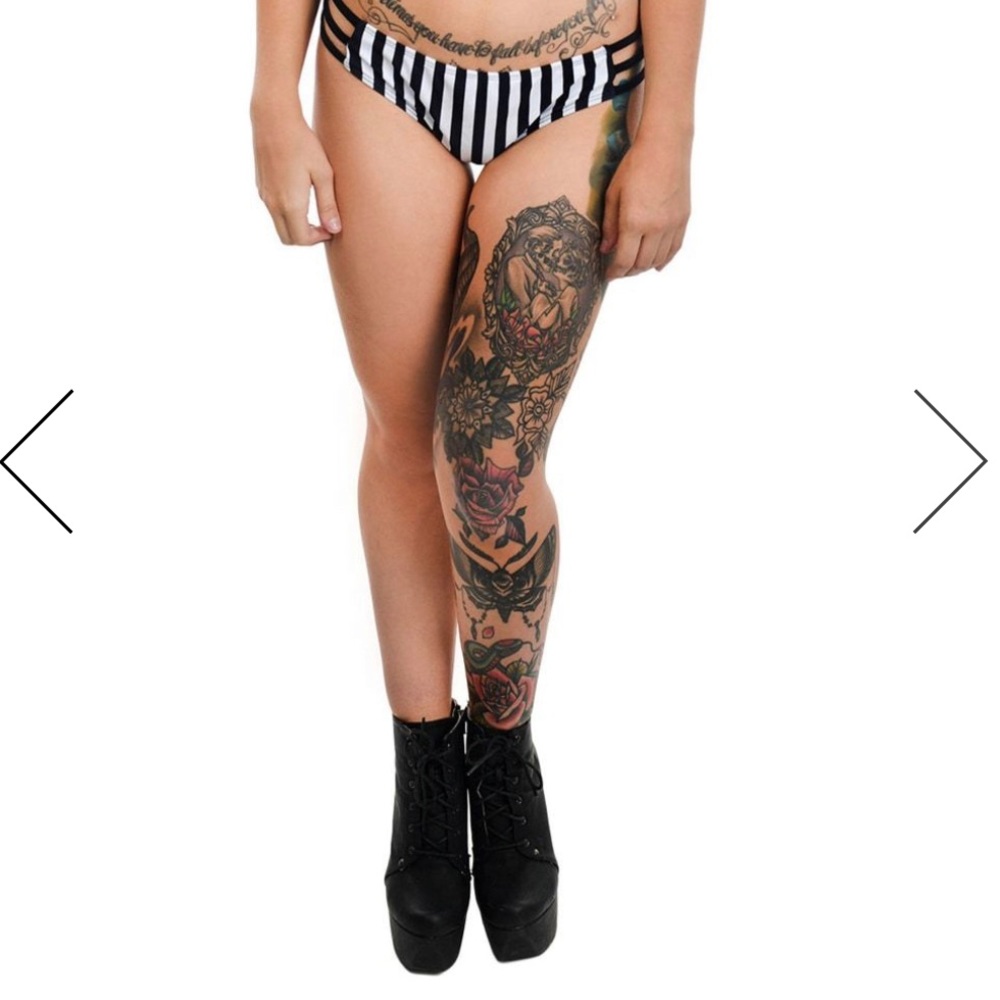 Too Fast Black & White Stripe Bikini Bottom